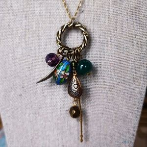 Enameled Cloisonné Egg Tarnished Locket Gold Tone Necklace Cluster NY Company